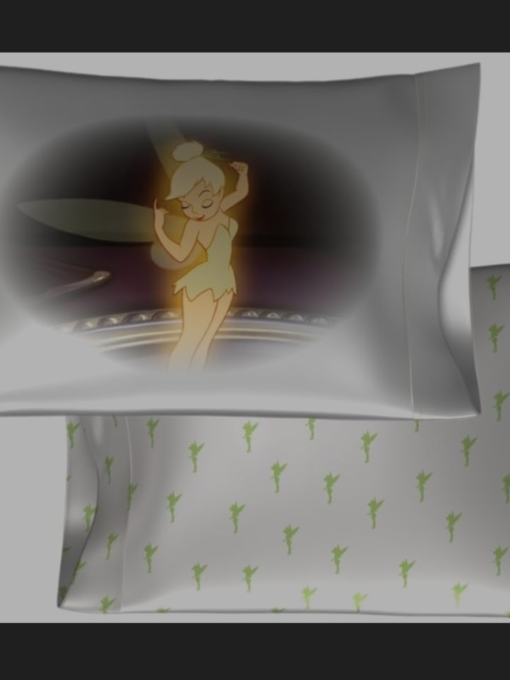 Tinker Bell Silver & Green Satin Pillowcase Set NWOT